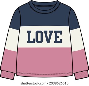 KIDS UNISEX WEAR SWEAT TOP WITH GRAPHIC TEXT LOVE VECTOR