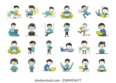Kids using laptop for education illustrations and vector art