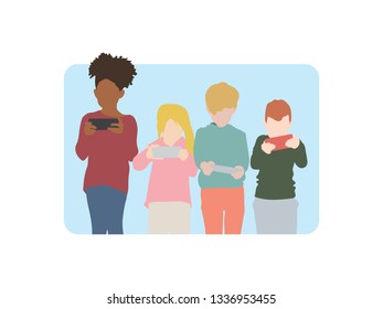 Kids using technology isolated drawing, vector illustration design. People using technology collection.