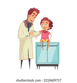 Kids Vaccination Flat Icon With Happy Child Getting Vaccinated Vector Illustration