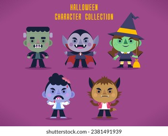 Kids with various halloween costume.Trick or treat.halloween character collection