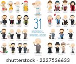 Kids Vector Characters Collection: Set of 31 great Discoverers and Inventors of History in cartoon style.