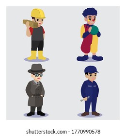 Kids Vector Characters Collection: Set of 4 different professions in cartoon