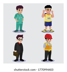 Kids Vector Characters Collection: Set of 4 different profession in cartoon