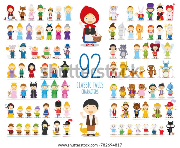 Kids Vector Characters Collection: Set of\
92 Classic Tales Characters in cartoon\
style