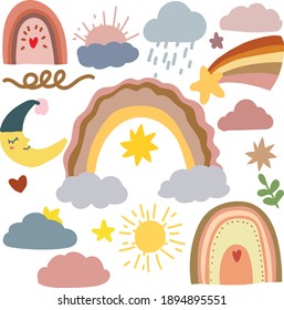 kids vector cute set moon sun soft colors