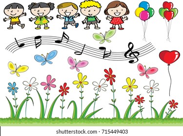 kids vector drawing set