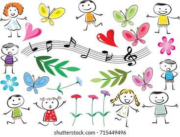 kids vector drawing set