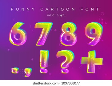 Kids Vector Font In Cartoon Style. Bright And Colorful 3D Letters. School Funny English Alphabet Illustration. Children ABC In Green, Pink, Blue Colors. Rounded Type For Game Design, Word Card, Party.