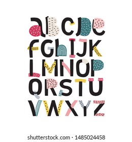 Kids Vector Hand Drawn Isolated Artistic Creative Alphabet. Funky Typeface. Font. Isolated. Latin ABC.