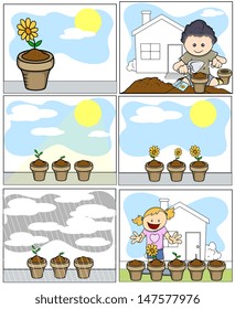 Kids Vector Illustration - Planting and Gardening in Cartoon Style