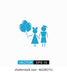 Kids vector. Isolated blue icon on white background.