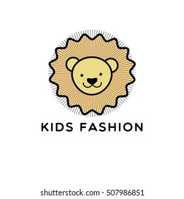  Kids vector logo design template in flat cartoon style - suitable for kid and children stores and products - lion mascot.