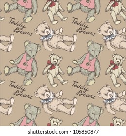 Kid's vintage pattern Teddy Bears on beige