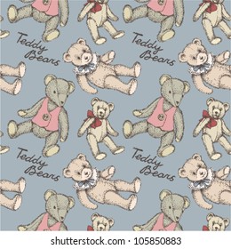 Kid's vintage pattern Teddy Bears on grey