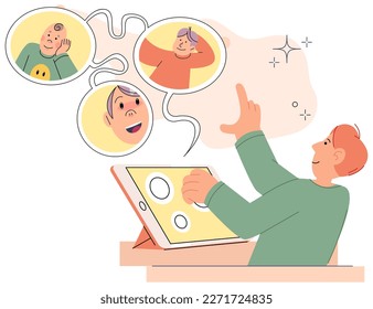 Kids virtual online video chat, children communicating via conference with phones, teenagers talking making video call to friend, childrens remote communication on self-isolation, social distancing