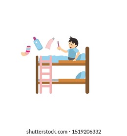 Kids Waking up on the bed illustrator