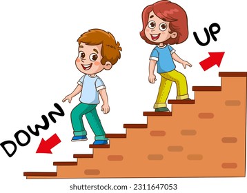 kids walking up and down cartoon vector