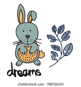 Kids wall art animal room decor - hand drawn vector illustration rabbit
