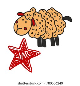 Kids wall art animal room decor - hand drawn vector illustration sheep
