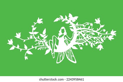 kids wall sticker fairy in the moon of flowers
