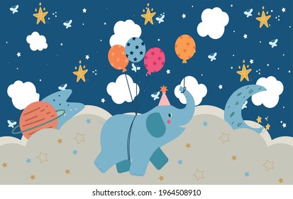 kids wallpaper night elephant happy