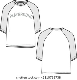 KIDS WEAR BASEBALL TEE SHIRTS VECTOR FLAT SKETCH FRONT AND BACK