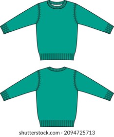 KIDS WEAR CARDIGAN SCOOP NECK SWEATER FRONT AND BACK VECTOR SKETCH