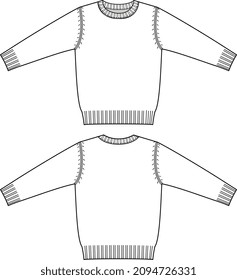 KIDS WEAR CARDIGAN SCOOP NECK SWEATER FRONT AND BACK FLAT SKETCH VECTOR