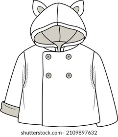 KIDS WEAR CARDIGAN SWEATER AND HOODIE WITH CAP WITH FOX EAR DESIGN VECTOR FLAT SKETCH
