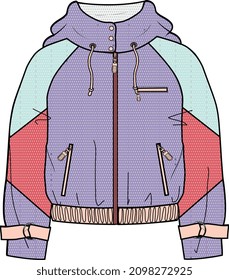 KIDS WEAR COLOR BLOCK AND FUNCTIONAL HOODIE WITH HOOD VECTOR ILLUSTRATION