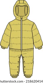 KIDS WEAR  COSY SNOW SUIT ALL IN ONE VECTOR ILLUSTRATION