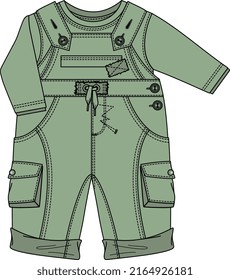 KIDS WEAR DUNGAREE BODYSUIT AND PLAYSUIT VECTOR SKETCH