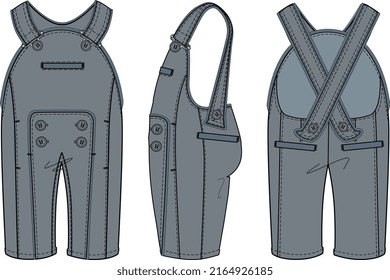 KIDS WEAR DUNGAREE BODYSUIT AND PLAYSUIT VECTOR SKETCH