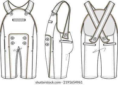 KIDS WEAR DUNGAREE BODYSUIT AND PLAYSUIT FLAT DESIGN VECTOR SKETCH