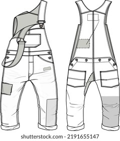 KIDS WEAR DUNGAREE BODYSUIT AND PLAYSUIT FLAT DESIGN VECTOR SKETCH