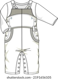 KIDS WEAR DUNGAREE BODYSUIT AND PLAYSUIT FLAT DESIGN VECTOR SKETCH