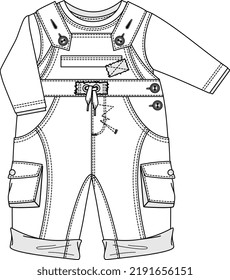 KIDS WEAR DUNGAREE BODYSUIT AND PLAYSUIT FLAT DESIGN VECTOR SKETCH