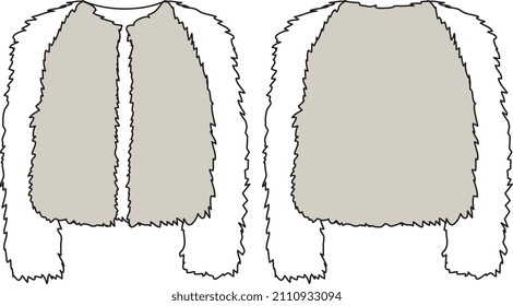 KIDS WEAR FUR SWEATER VECTOR FLAT FRONT AND BACK SKETCH