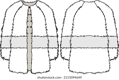 KIDS WEAR FURRY COAT WINTER WEAR FLAT VECTOR FRONT AND BACK SKETCH