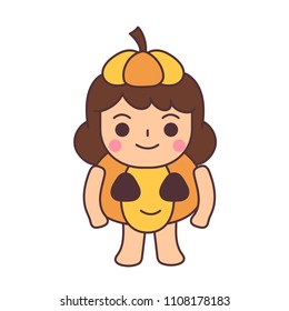 Kids wear Halloween pumpkin costumes.