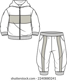 LOS NIÑOS LLEVAN ESPALDA Y EL VECTOR DE DISEÑO PLANO DE TRACKSUIT DE CONJUNTO DE TRABAJO