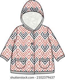 KIDS WEAR HOODED CARDIGAN SWEATER VECTOR ILLUSTRATION