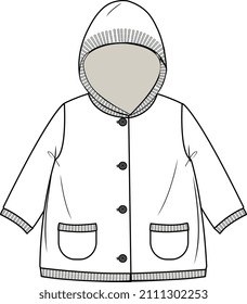 KIDS WEAR HOODED CARDIGAN SWEATSHIRTS AND SWEAT TOPS VECTOR FLAT SKETCH