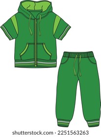 KIDS  WEAR HOODIE AND JOGGER SWEAT SUIT SET TRACK SUIT VECTOR ILLUSTRATION