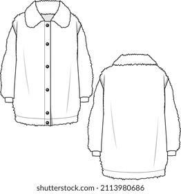 KIDS WEAR PLUSH COAT AND SWEAT TOP VECTOR FLAT FRONT AND BACK SKETCH