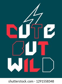 kids wear print design. rock style graphic. text and lightening.