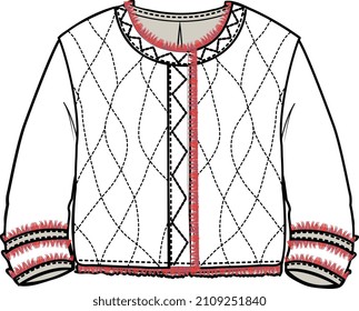 KIDS WEAR QUILTED JACKET SWEAT TOPS AND SWEATSHIRTS VECTOR FLAT SKETCH