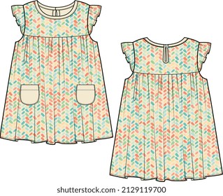 KIDS WEAR SUMMER DRESS FRONT AND BACK VECTOR