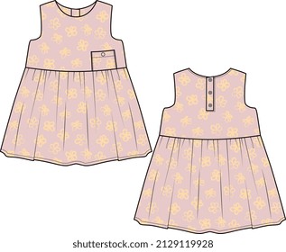 KIDS WEAR SUMMER DRESS FRONT AND BACK VECTOR